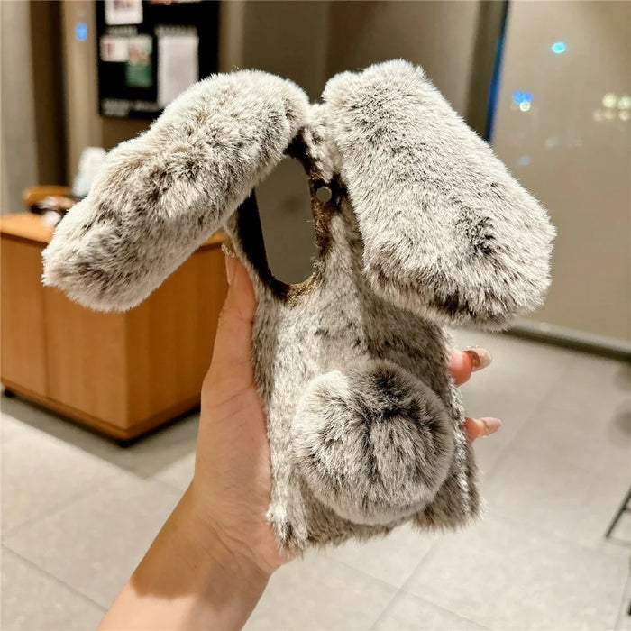 For Samsung Galaxy Z Fold8 Ultra Case Bunny Ears Winter Plush Hard PC Phone Cover - White - 7