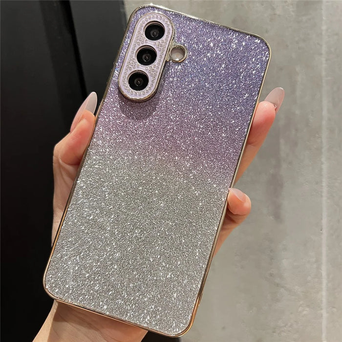 For Samsung Galaxy A57 5G Case Gradient Glitter TPU+PC Phone Cover with Rhinestones Decor Camera Frame - Gradient Purple - 3