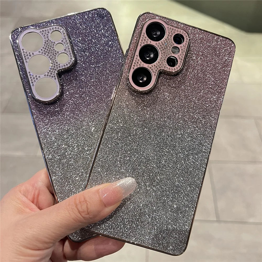 For Samsung Galaxy S25 Ultra Case Gradient Glitter TPU+PC Phone Cover with Rhinestones Decor Camera Frame - Gradient Pink - 5