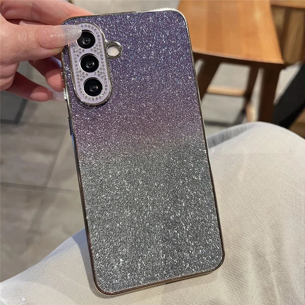 For Samsung Galaxy A36 5G Case Gradient Glitter TPU+PC Phone Cover with Rhinestones Decor Camera Frame - Gradient Purple - 4