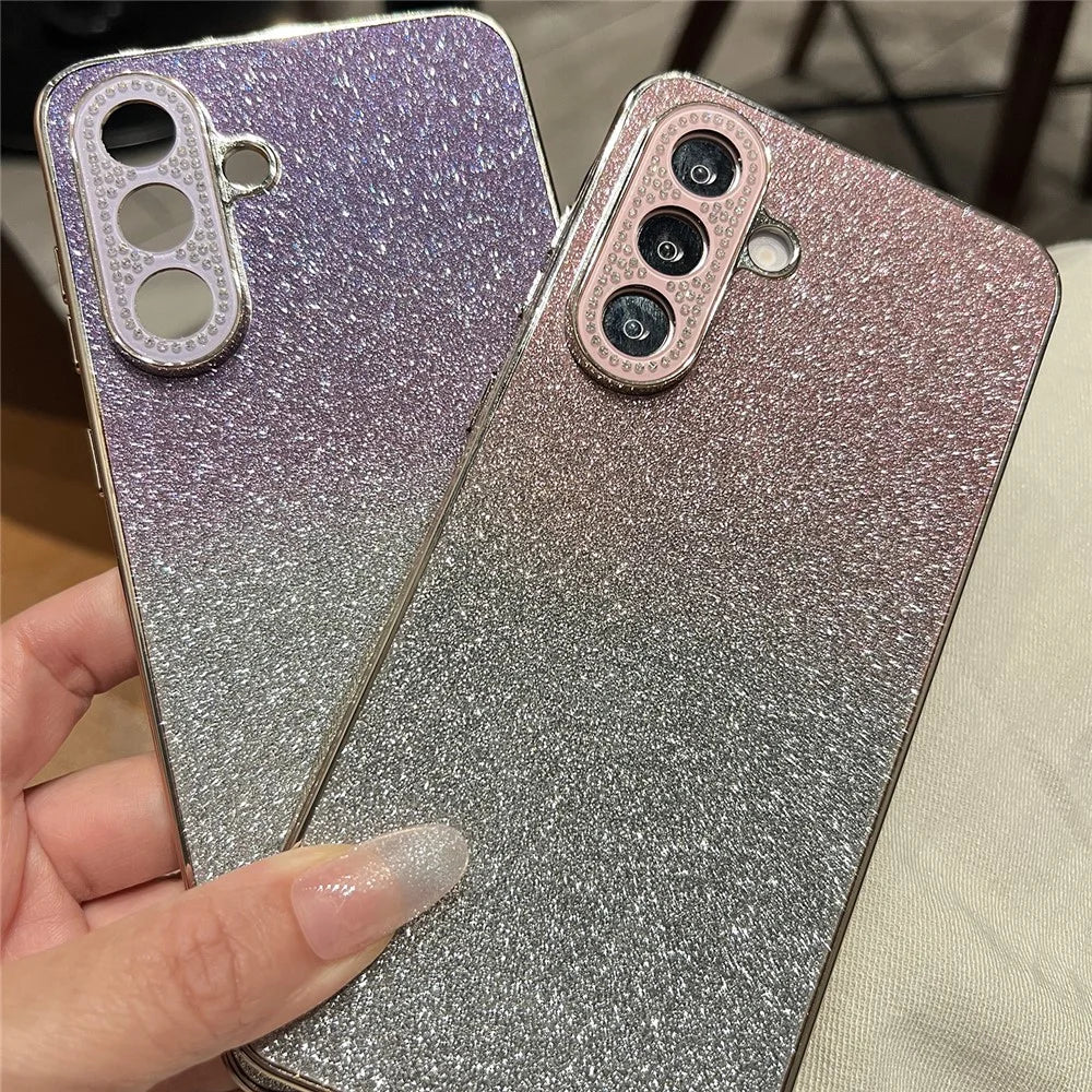 For Samsung Galaxy A36 5G Case Gradient Glitter TPU+PC Phone Cover with Rhinestones Decor Camera Frame - Gradient Purple - 6