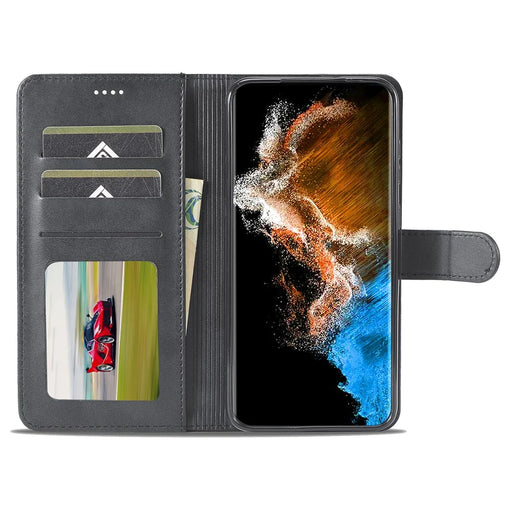 LC.IMEEKE Shockproof Phone Case For Samsung Galaxy S23+, Calf Texture Magnetic Clasp PU Leather Wallet Stand Protective Cell Phone Cover - Black - 2