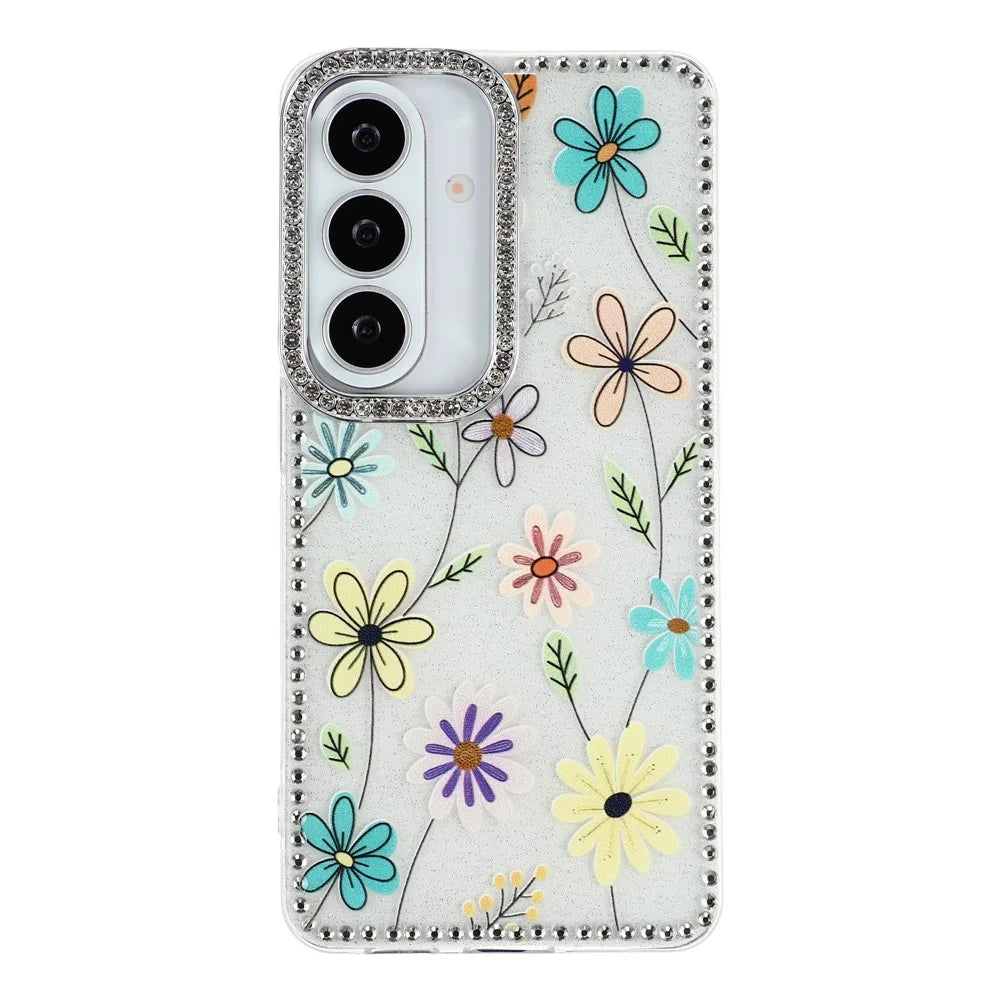 For Samsung Galaxy A57 5G Case Rhinestone Edge Flower TPU + PC IMD Phone Cover - F3 - 2