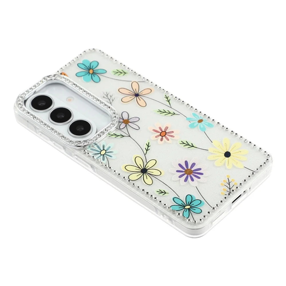 For Samsung Galaxy A57 5G Case Rhinestone Edge Flower TPU + PC IMD Phone Cover - F3 - 4