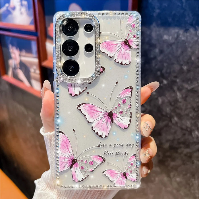 For Samsung Galaxy S25 Ultra Case Butterfly Pattern Rhinestone TPU + PC IMD Phone Cover - B1 - 1