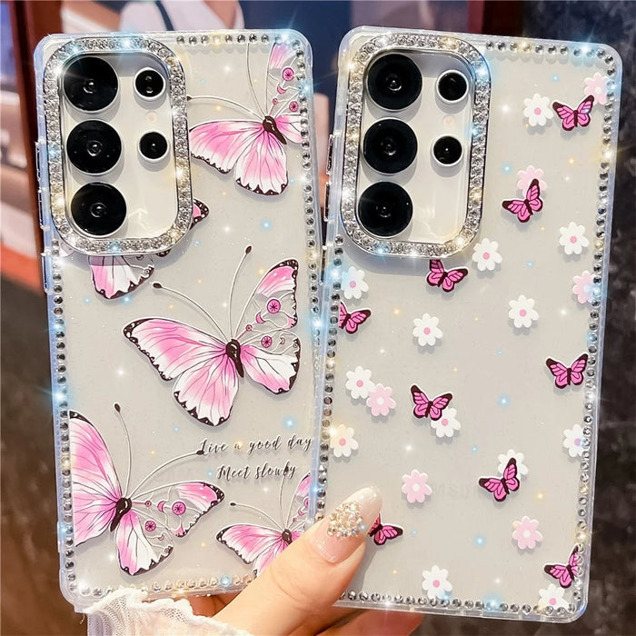 For Samsung Galaxy S25 Ultra Case Butterfly Pattern Rhinestone TPU + PC IMD Phone Cover - B1 - 2