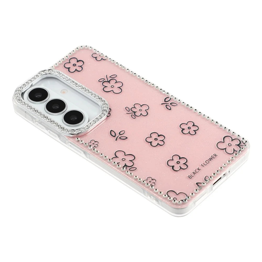 For Samsung Galaxy S26+ Case Rhinestone Edge Flower TPU + PC IMD Phone Cover - F4 - 4