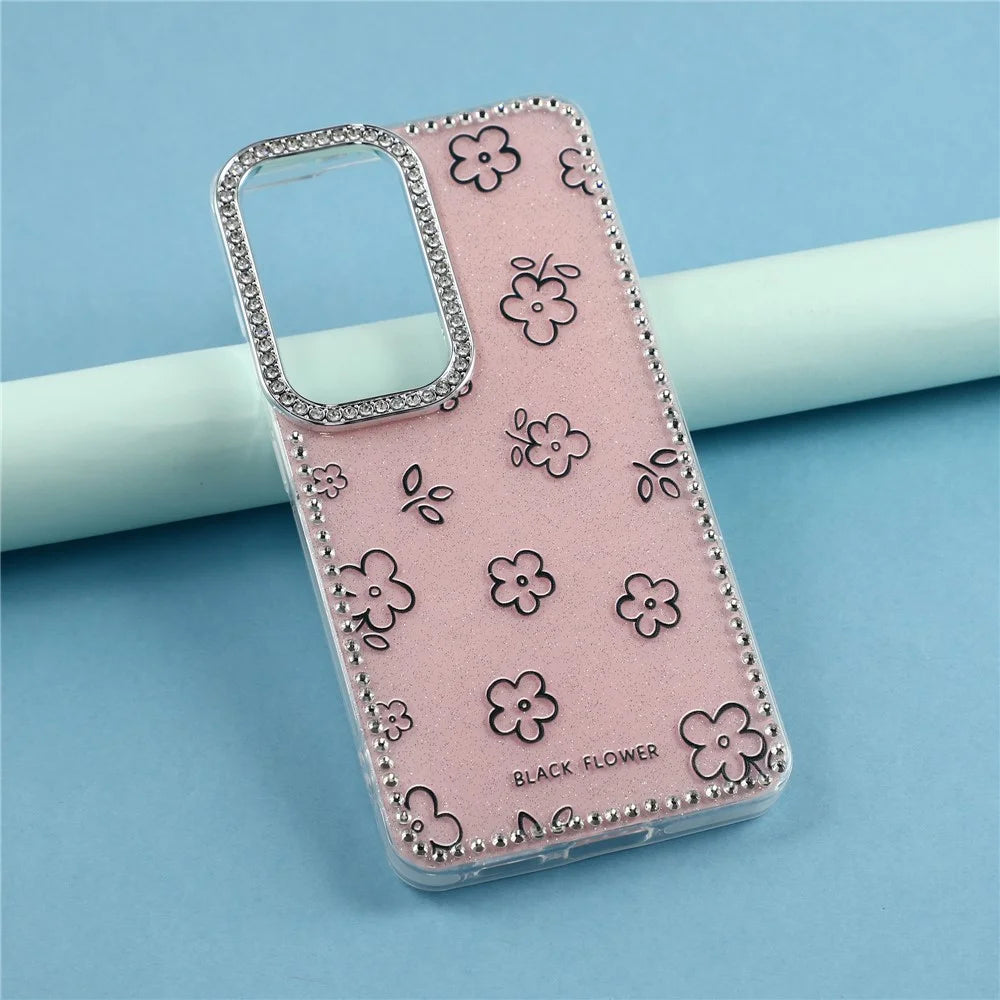 For Samsung Galaxy S26+ Case Rhinestone Edge Flower TPU + PC IMD Phone Cover - F4 - 6