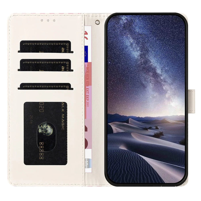For iPhone 16 Pro Case Star Pattern PU Leather Wallet Stand Phone Cover with Wrist Strap - Yellow - 2