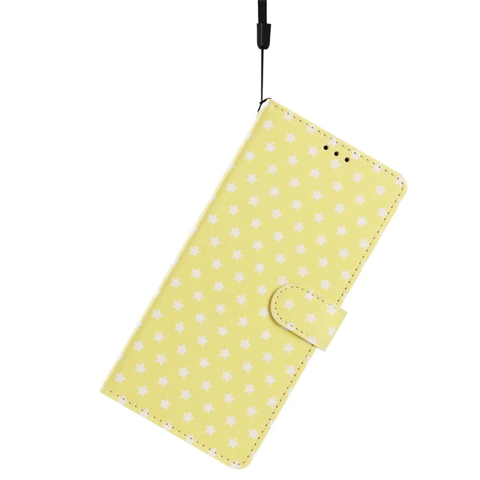 For iPhone 16 Pro Case Star Pattern PU Leather Wallet Stand Phone Cover with Wrist Strap - Yellow - 4