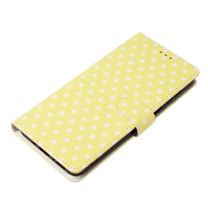 For iPhone 16 Pro Case Star Pattern PU Leather Wallet Stand Phone Cover with Wrist Strap - Yellow - 5