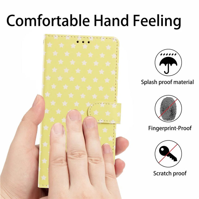 For iPhone 16 Pro Case Star Pattern PU Leather Wallet Stand Phone Cover with Wrist Strap - Yellow - 6
