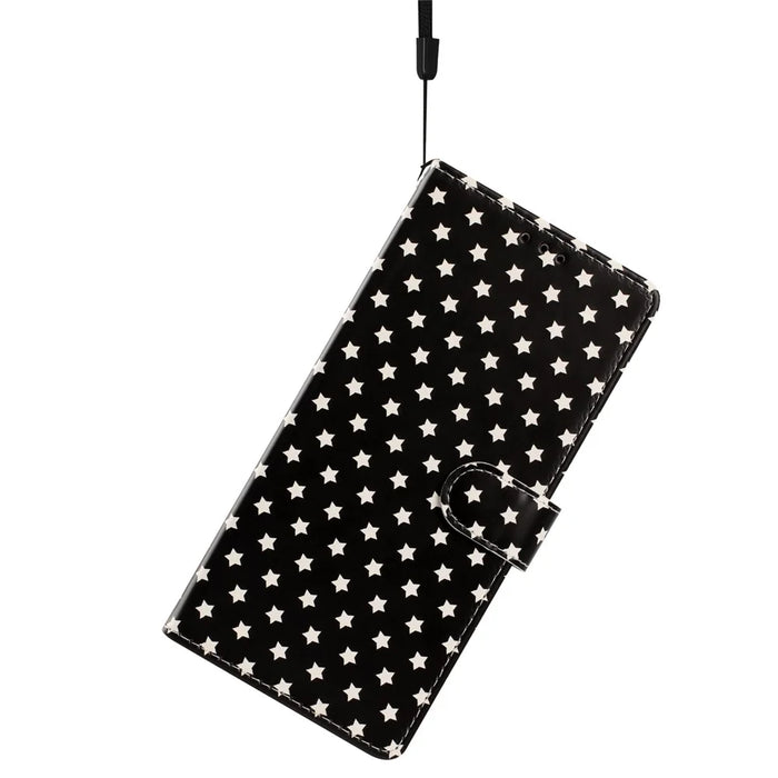 For iPhone 16 Pro Max Case Star Pattern PU Leather Wallet Stand Phone Cover with Wrist Strap - Black - 4