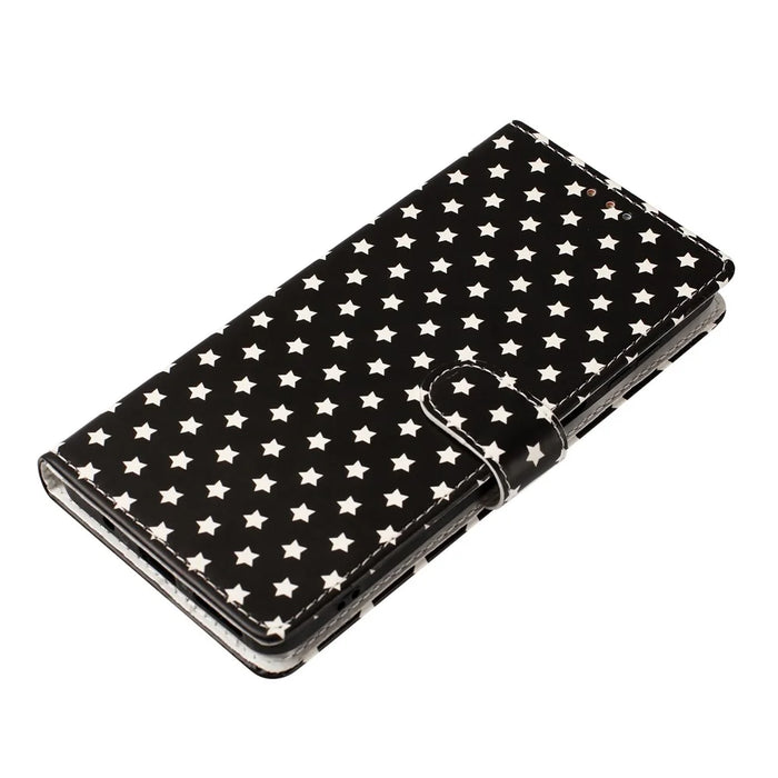 For iPhone  18 Pro / 17  Pro Case Star Pattern PU Leather Wallet Stand Phone Cover with Wrist Strap - Black - 5