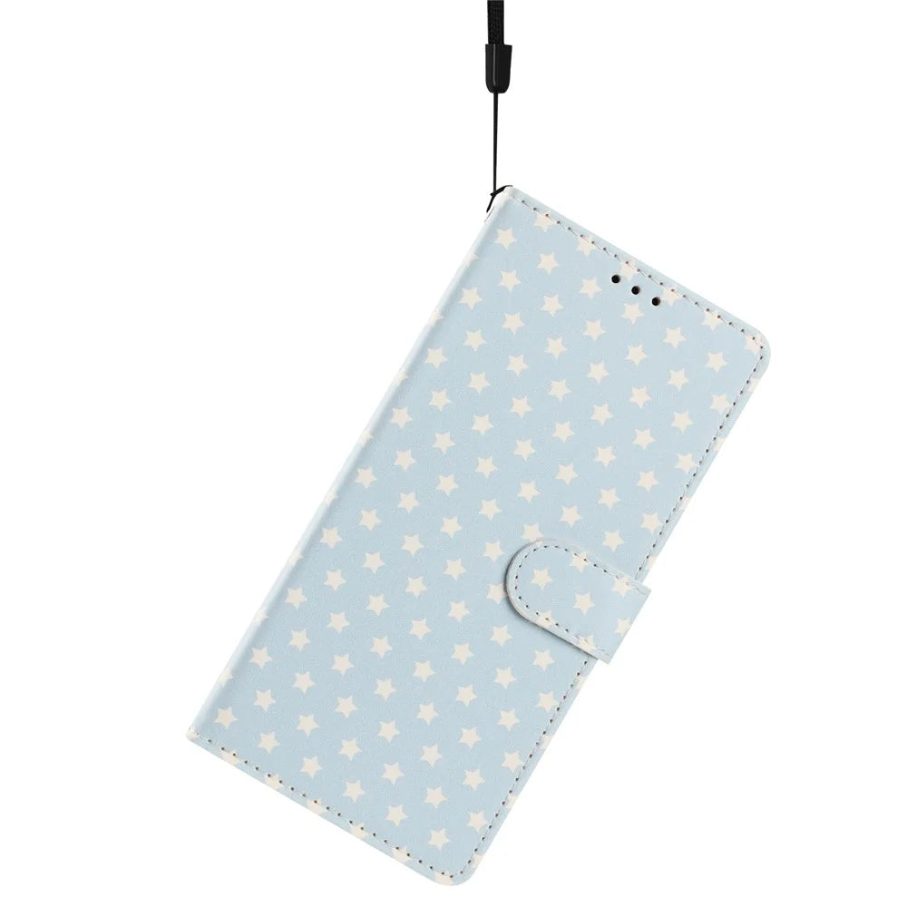 For iPhone 17 Pro Max Case Star Pattern PU Leather Wallet Stand Phone Cover with Wrist Strap - Baby Blue - 4