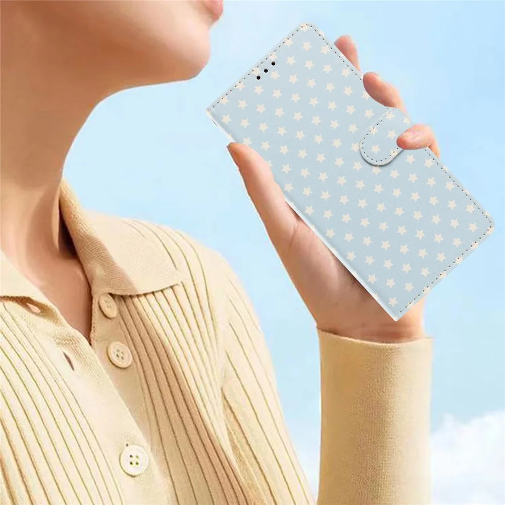 For iPhone 17 Pro Max Case Star Pattern PU Leather Wallet Stand Phone Cover with Wrist Strap - Baby Blue - 7