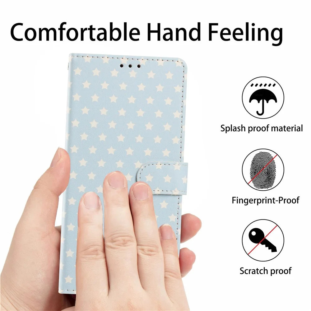 For Samsung Galaxy S26 Case Star Pattern PU Leather Wallet Stand Phone Cover with Wrist Strap  - Baby Blue - 6