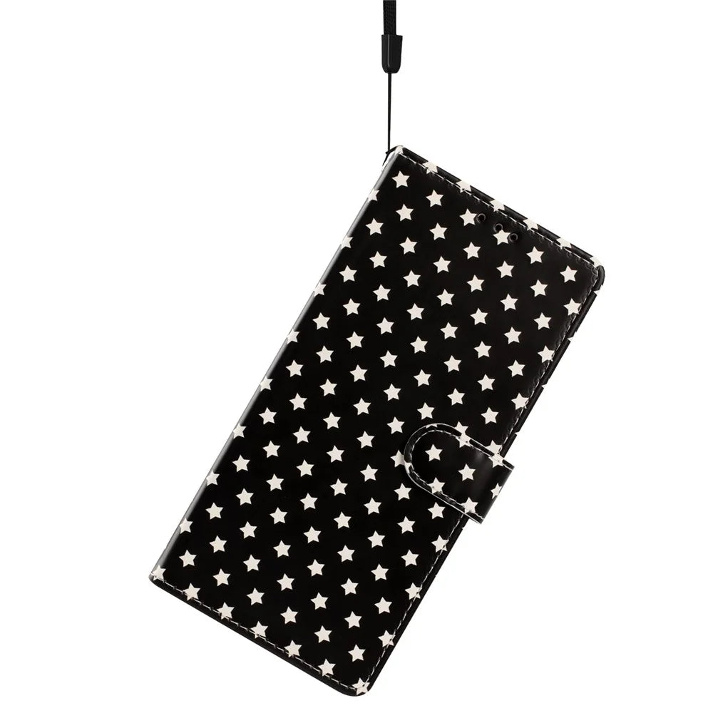 For Samsung Galaxy S26 Ultra Case Star Pattern PU Leather Wallet Stand Phone Cover with Wrist Strap - Black - 4
