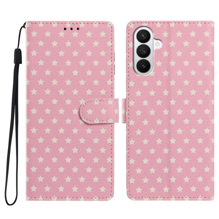 For Samsung Galaxy S26+ Case Star Pattern PU Leather Wallet Stand Phone Cover with Wrist Strap - Pink - 1