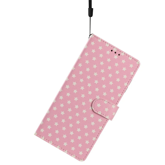 For Samsung Galaxy A37 5G Case Star Pattern PU Leather Wallet Stand Phone Cover with Wrist Strap - Pink - 4