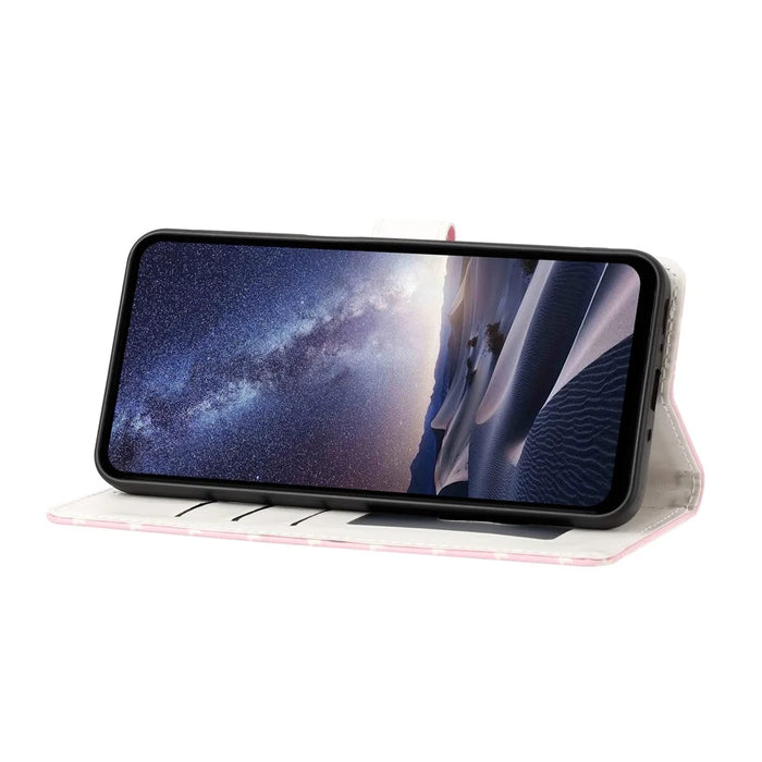 For Samsung Galaxy A27 5G Case Star Pattern PU Leather Wallet Stand Phone Cover with Wrist Strap - Pink - 3