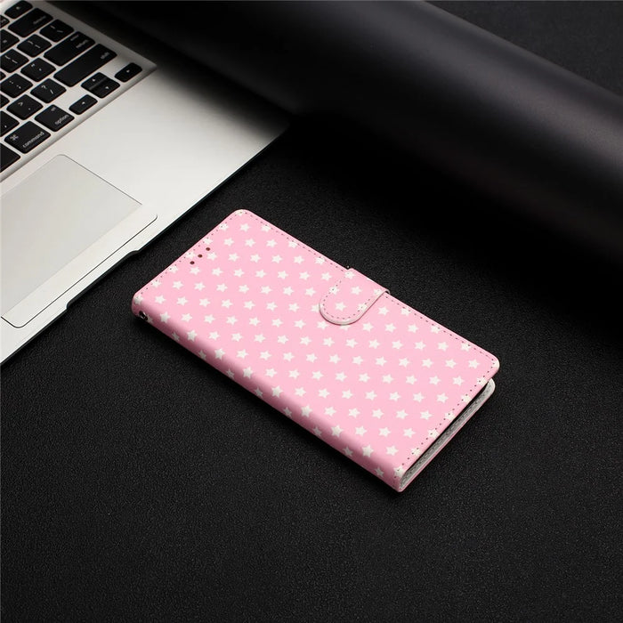 For Samsung Galaxy A27 5G Case Star Pattern PU Leather Wallet Stand Phone Cover with Wrist Strap - Pink - 6