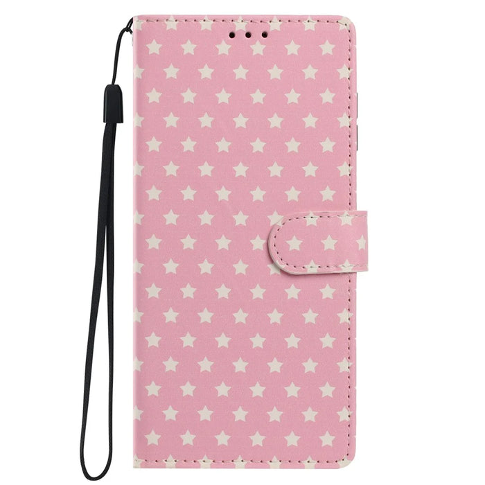 For Samsung Galaxy A27 5G Case Star Pattern PU Leather Wallet Stand Phone Cover with Wrist Strap - Pink - 7