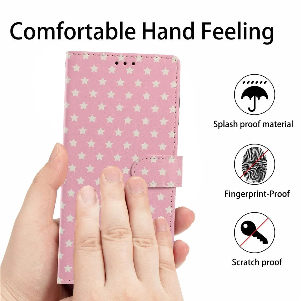 For Samsung Galaxy A36 5G Case Star Pattern PU Leather Wallet Stand Phone Cover with Wrist Strap - Pink - 4