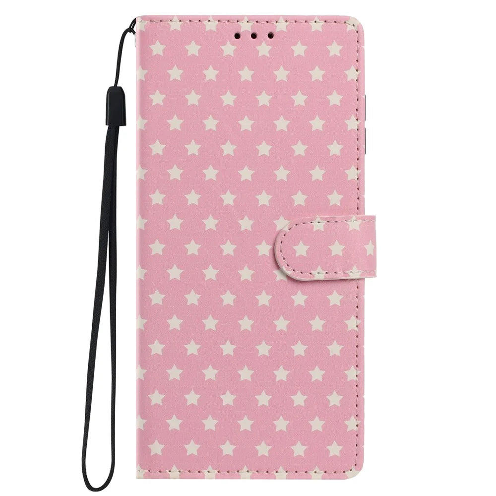 For Samsung Galaxy A36 5G Case Star Pattern PU Leather Wallet Stand Phone Cover with Wrist Strap - Pink - 7