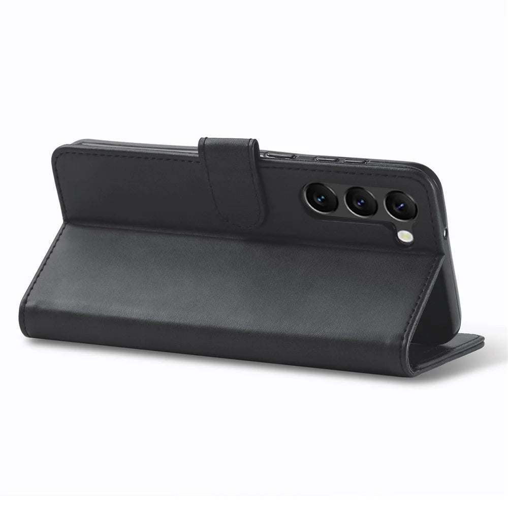 LC.IMEEKE For Samsung Galaxy S23 Anti-scratch Calf Texture Magnetic Clasp Phone Cover Wallet Stand PU Leather Protective Phone Case - Black - 4