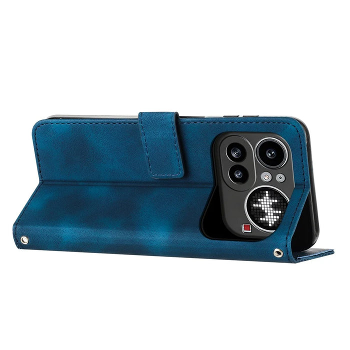 For Nothing Phone (4a) Pro Leather Case Imprinted Triangle Phone Cover with Hand Strap - Blue - 2
