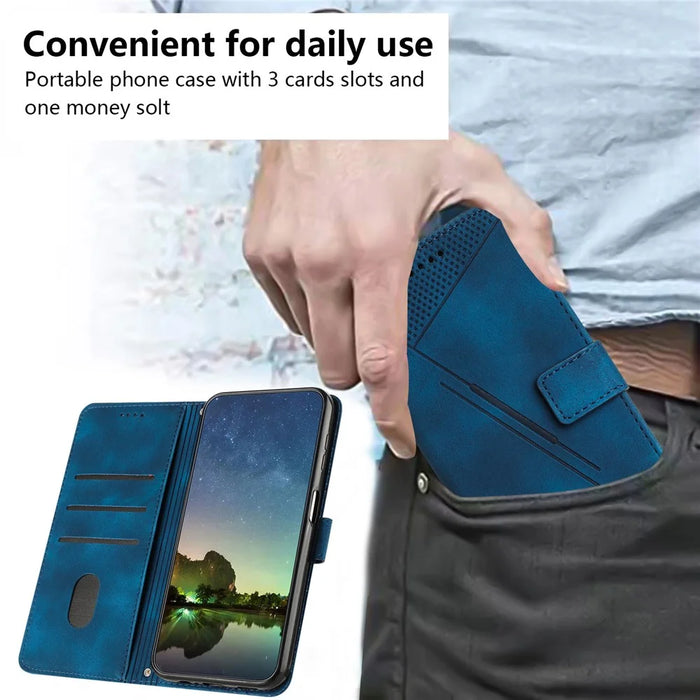 For Nothing Phone (4a) Pro Leather Case Imprinted Triangle Phone Cover with Hand Strap - Blue - 5