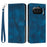 For Nothing Phone (4a) Leather Case Imprinted Triangle Phone Cover with Hand Strap - Blue - 1
