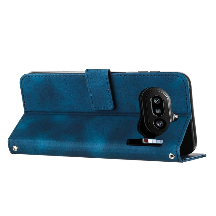 For Nothing Phone (4a) Leather Case Imprinted Triangle Phone Cover with Hand Strap - Blue - 2