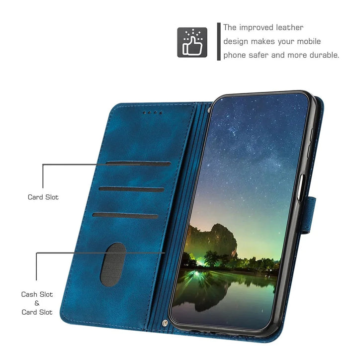 For Nothing Phone (4a) Leather Case Imprinted Triangle Phone Cover with Hand Strap - Blue - 3