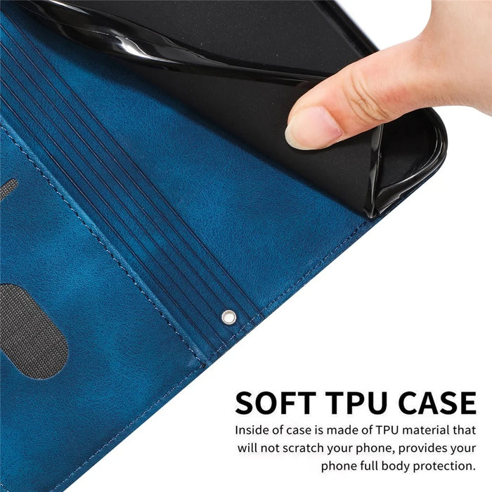 For Nothing Phone (4a) Leather Case Imprinted Triangle Phone Cover with Hand Strap - Blue - 6
