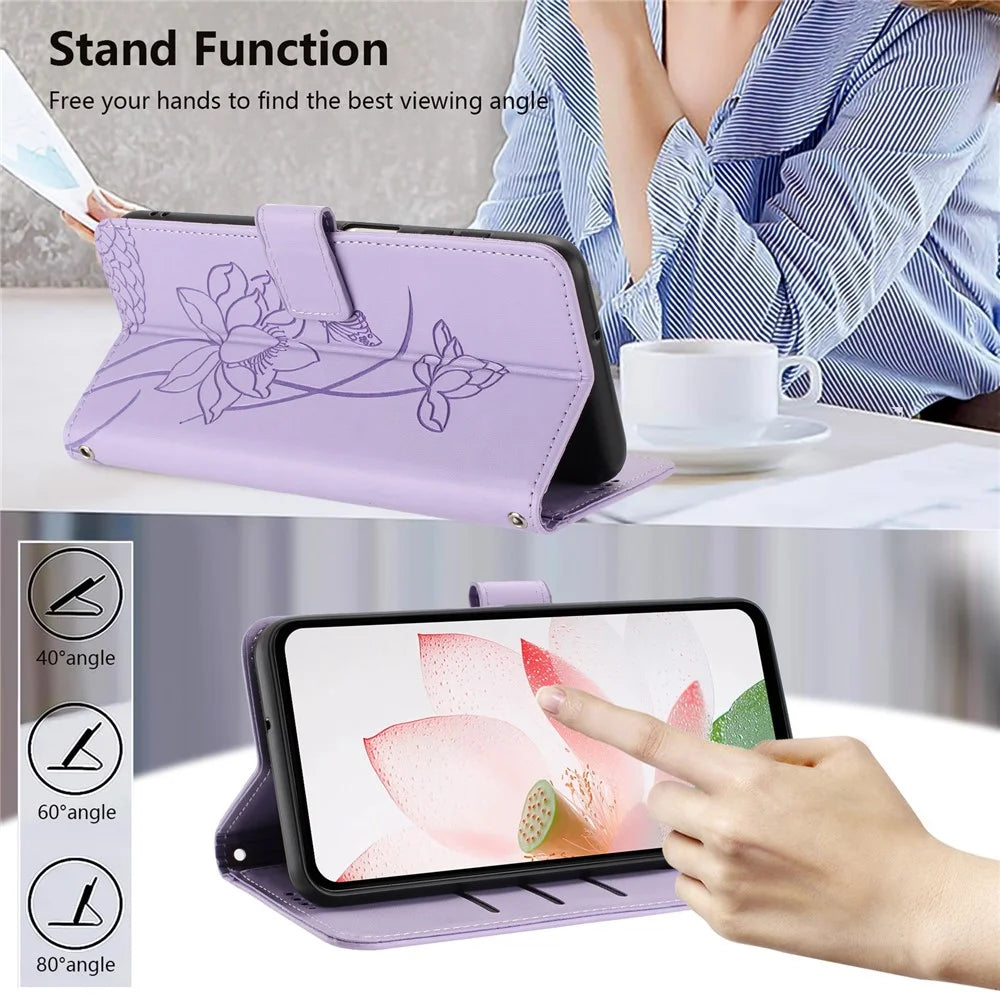 For Nothing Phone (4a) Pro Case Wallet Stand Lotus Imprint Leather Phone Cover with Wrist Strap - Purple - 2