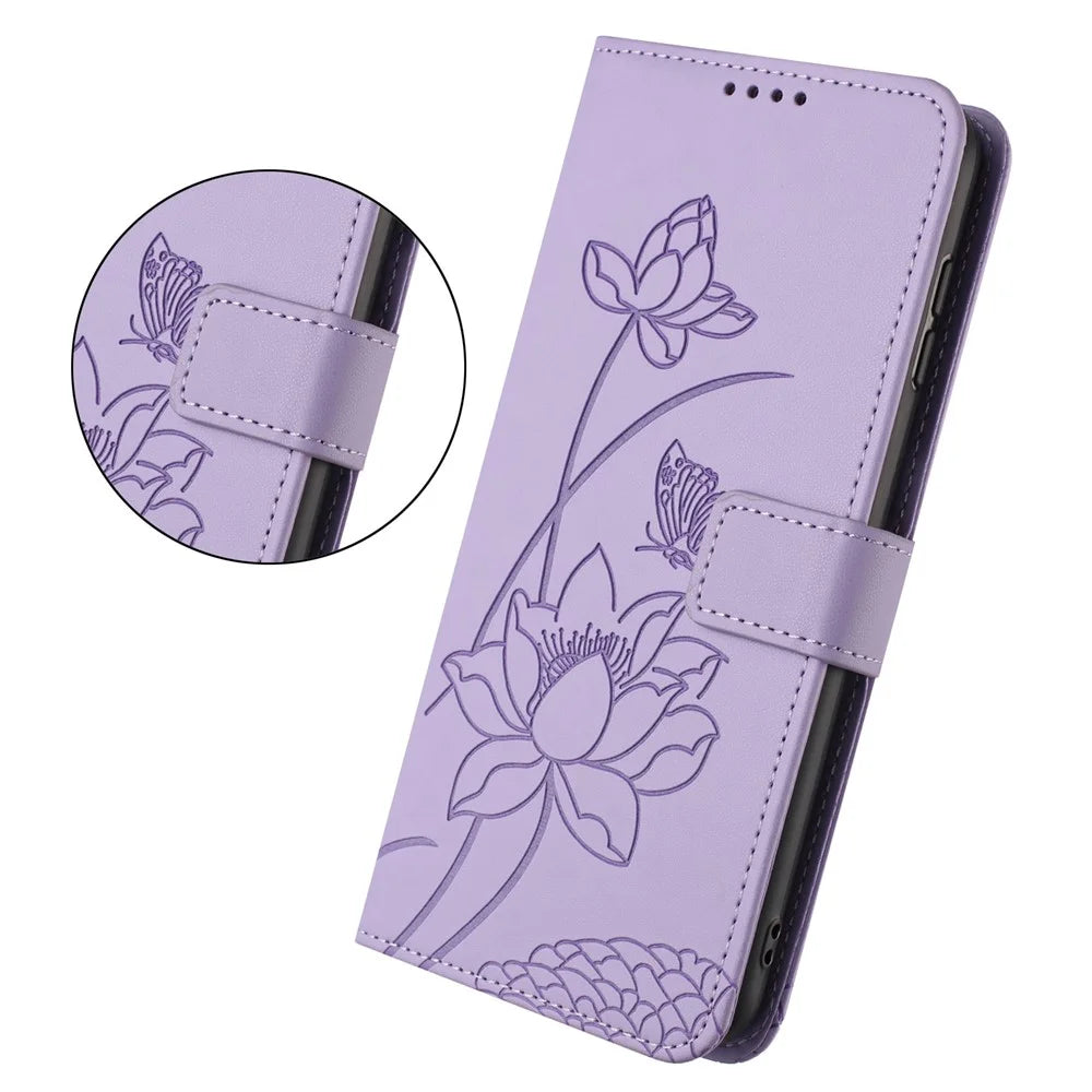 For Nothing Phone (4a) Pro Case Wallet Stand Lotus Imprint Leather Phone Cover with Wrist Strap - Purple - 3