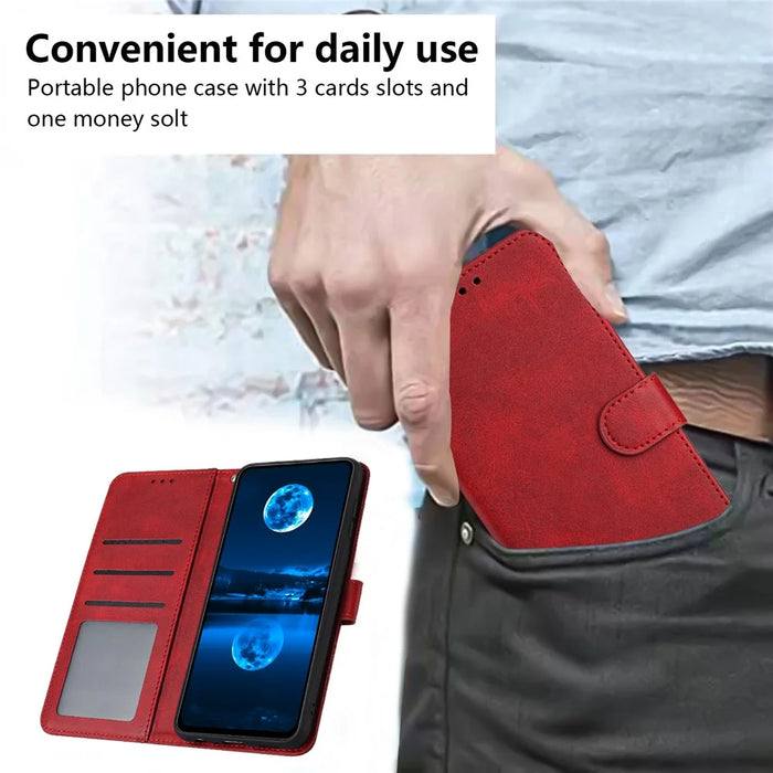 For Samsung Galaxy A27 5G Wallet Case Flip Stand Calf Texture PU Leather Phone Cover with Strap - Red - 7
