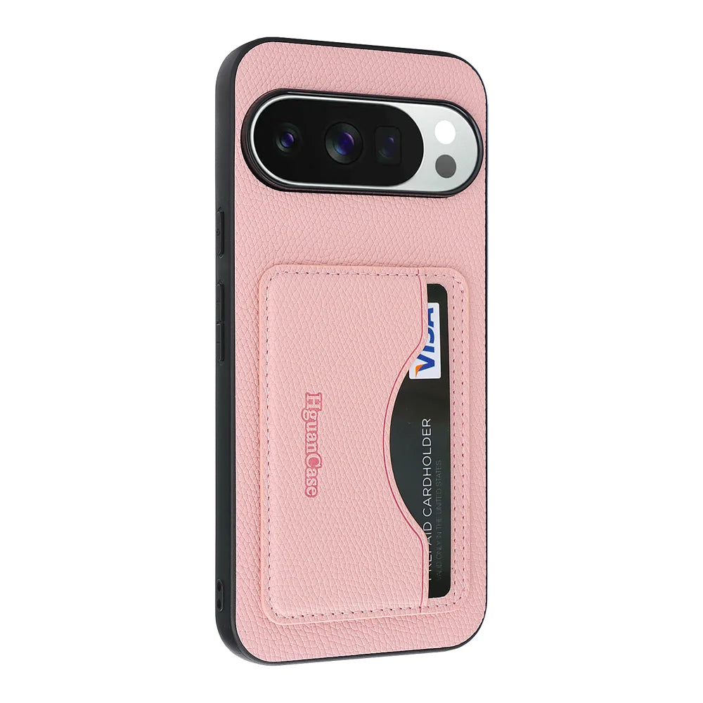 For Google Pixel 9 Pro XL HGUANCASE Case Wallet Stand Detachable Vintage Leather Phone Cover with Wrist Strap - Pink - 4