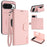 For Google Pixel 9 Pro / Google Pixel 9 HGUANCASE Case Wallet Stand Detachable Vintage Leather Phone Cover with Wrist Strap - Pink - 1