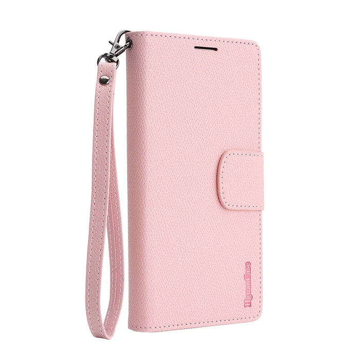 For Samsung Galaxy S26+ HGUANCASE Case Wallet Stand Detachable Vintage Leather Phone Cover with Wrist Strap - Pink - 3