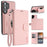 For Samsung Galaxy S25 Ultra HGUANCASE Case Wallet Stand Detachable Vintage Leather Phone Cover with Wrist Strap - Pink - 1