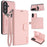 For Samsung Galaxy S24 HGUANCASE Case Wallet Stand Detachable Vintage Leather Phone Cover with Wrist Strap - Pink - 1