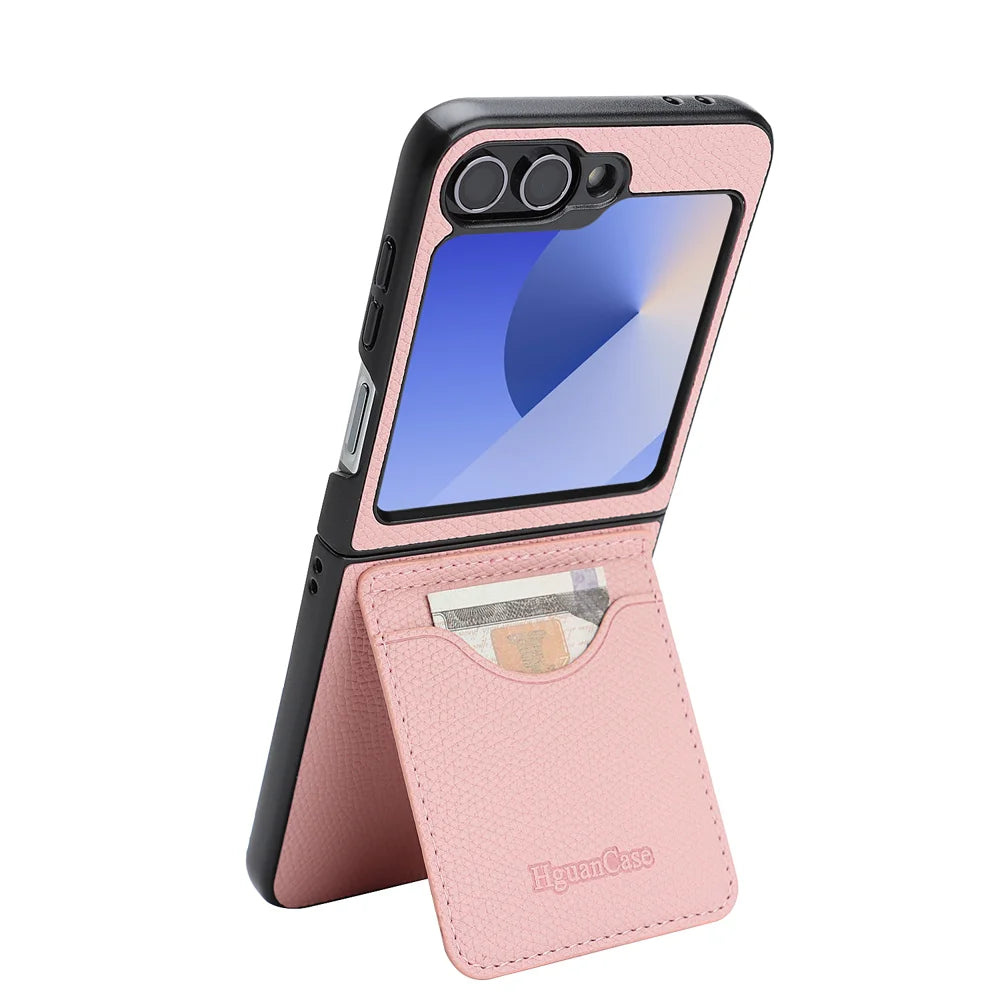 For Samsung Galaxy Z Flip7 FE 5G / Galaxy Z Flip6 5G HGUANCASE Case Wallet Stand Detachable Vintage Leather Phone Cover with Wrist Strap - Pink - 2