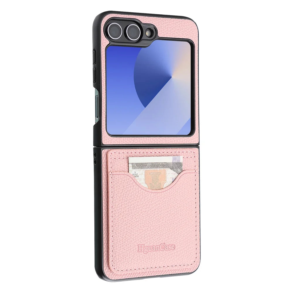 For Samsung Galaxy Z Flip7 FE 5G / Galaxy Z Flip6 5G HGUANCASE Case Wallet Stand Detachable Vintage Leather Phone Cover with Wrist Strap - Pink - 3