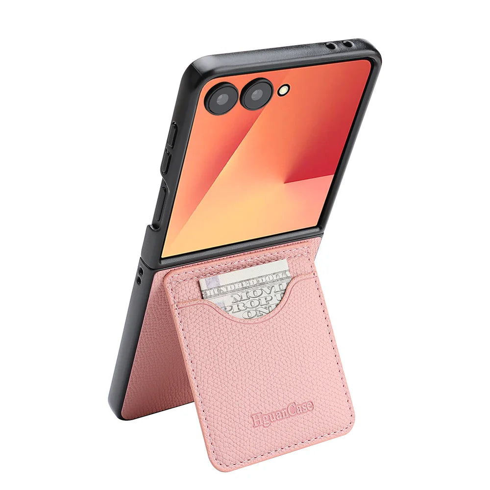 For Samsung Galaxy Z Flip7 5G HGUANCASE Case Wallet Stand Detachable Vintage Leather Phone Cover with Wrist Strap - Pink - 2
