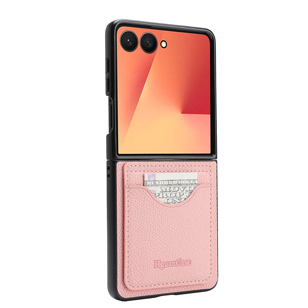 For Samsung Galaxy Z Flip7 5G HGUANCASE Case Wallet Stand Detachable Vintage Leather Phone Cover with Wrist Strap - Pink - 3