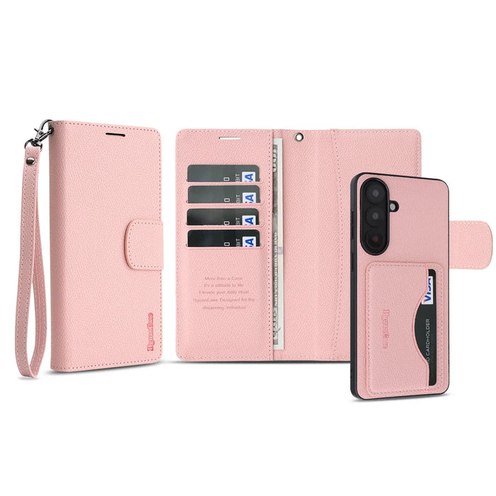 For Samsung Galaxy A26 5G HGUANCASE Case Wallet Stand Detachable Vintage Leather Phone Cover with Wrist Strap - Pink - 2