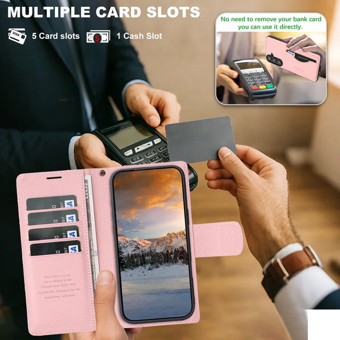 For Samsung Galaxy A26 5G HGUANCASE Case Wallet Stand Detachable Vintage Leather Phone Cover with Wrist Strap - Pink - 5